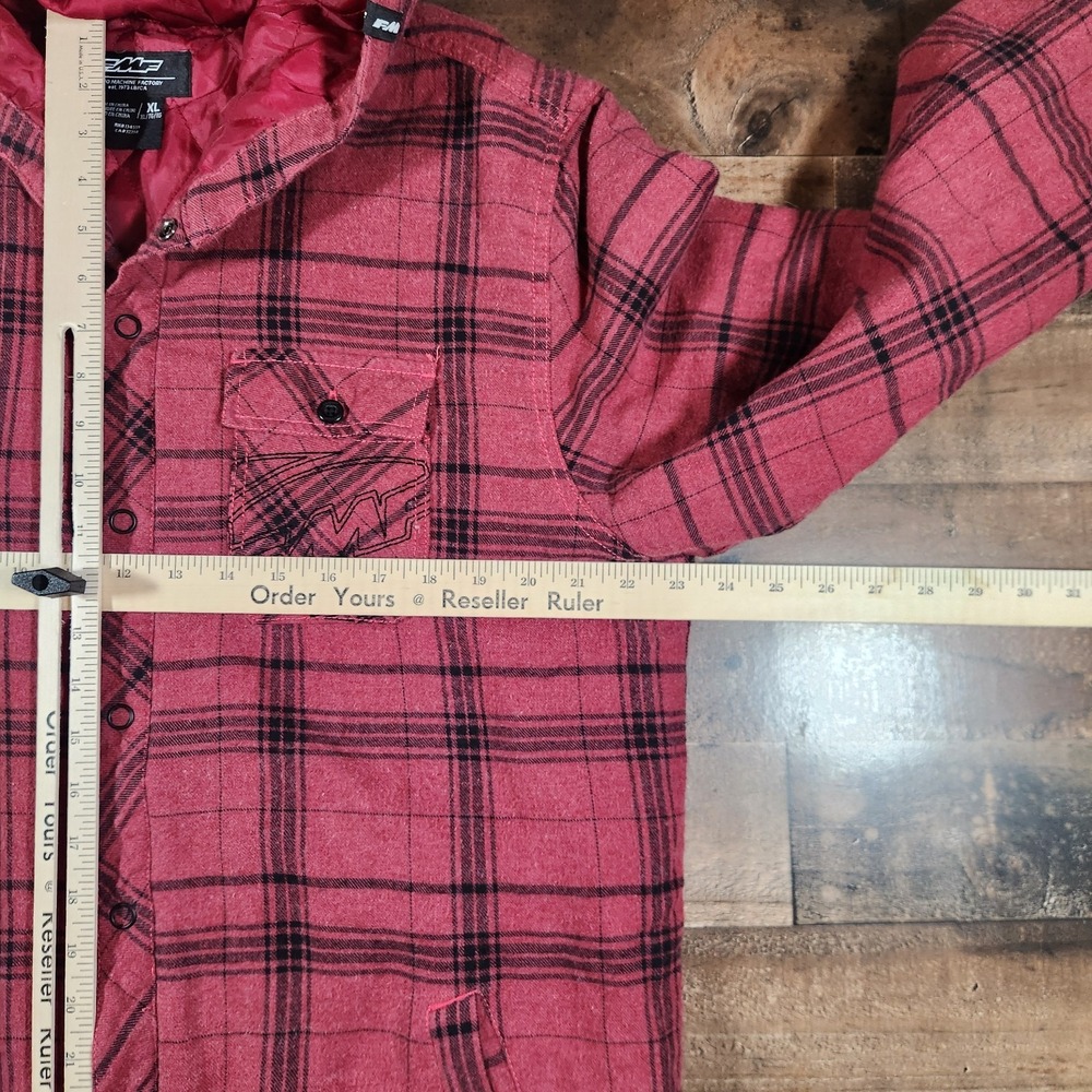 Vintage FMF Racing Jacket Mens XL Red Flannel Plaid Y2K Moto Hooded Coat Quilted - Picture 6 of 16
